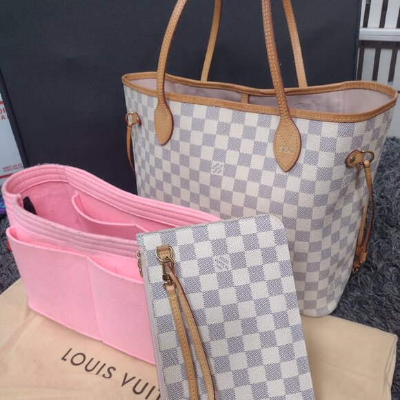 💞 Louis Vuitton FULL SET Neverfull MM Damier Azur Rose Ballerine💞 - Picture 1 of 16